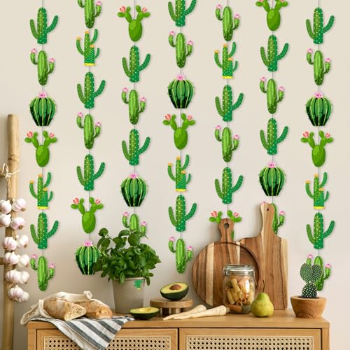 Spakon 8 Pcs Cactus Garlands Decoration Fiesta Party Banner Mexican Taco Green Hanging Paper Garlands Tropical Plant Cutouts for Birthday Baby Shower Luau Hawaiian Carnivals Festivals Party Decor - color: Cactus