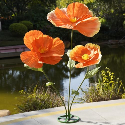 Giant Flowers,Oversized Artificial Flower with Gradient Petals,Large Paper Floral Decor with Stand for Wedding Backdrops, Event Parties, Photo Booth Props, Home Decoration (Orange) - color: Orange