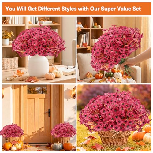22 Pack Artificial Flowers Outdoor Fake Plants, Faux Flowers UV Resistant with Plastic Plants, Faux Silk Flowers for Outdoors Outside Front Porch Hanging Planter Window Garden Decoration(Dark Red) - color: Dark Red, size: 22 Bundles