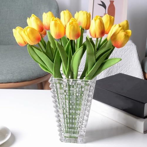Artificial Tulips 10Pcs Real Touch Fake Tulips PU Flower Arrangement Bouquets for Home Party Decoration (Orange) - color: Orange