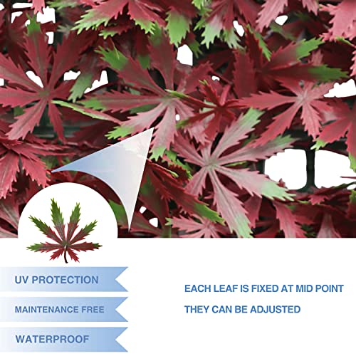 E&K 20" x 20" Artificial Plant Fence Panel Faux Leaves Grass Wall Privacy Screen Panel Decorative for Indoor Outdoor (Maple-Red, 6 Pcs) - color: Maple - Red