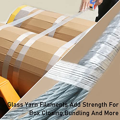 KAIY Strapping Tape, 2 Roll 1/2 inch x 60 yds Packing Tape, Heavy Duty Reinforced Fiberglass Tape, Transparent, Waterproof, 100 lbs per inch Tensile Strength