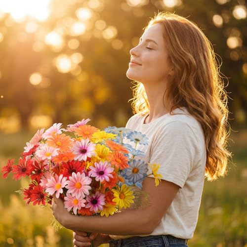 Giegxin 100 Pcs Artificial Daisy Flowers Bulk Realistic Fake Daisies Faux Wildflower Daisy UV Resistant Silk Fake Flowers Plants for Outside Wedding Garden Home Table Decor (Mix Colors) - color: Mix Colors