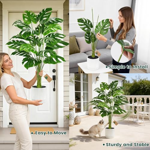 Der Rose 44" Tall Fake Monstera Tree Artificial Faux Plant for Home Living Room Porch Balcony Indoor Outdoor Decor - size: 44"White