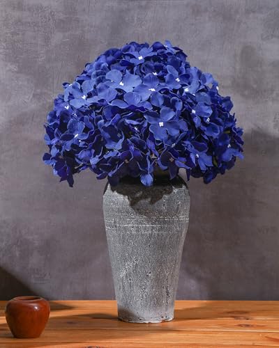 DuHouse Artificial Hydrangea Silk Flower Heads with Stem Fake Hydrangea Flowers for Wedding Home Garden Centerpiece Pack of 6(Klein Blue) - color: Klein Blue