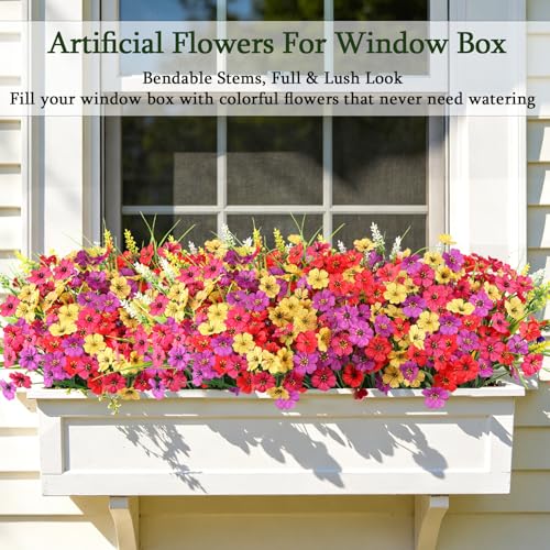 24 Bundles Realistic Fake Flowers for Outdoors, No Fade Faux Silk Flowers & Artificial Plants Lavender, for Garden Patio Porch Decor, Window Box, Hanging Basket, Planter, Grave Decorations - color: Mix Color, size: 24PCS