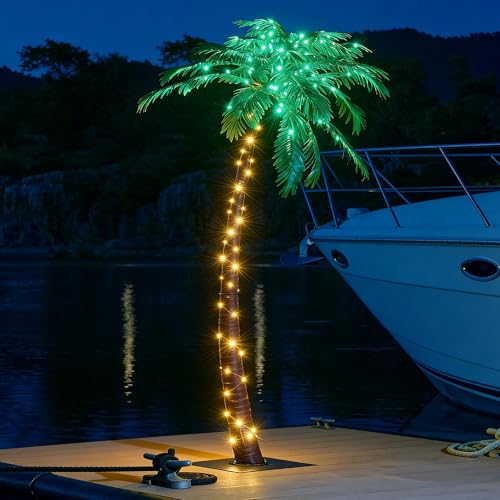 Lightshare 7 Feet Palm Tree 152LED Lights Artificial Fake Tree Decoration for Tiki Bar Outside Patio Porch Pool Christmas Nativity - size: 7ft