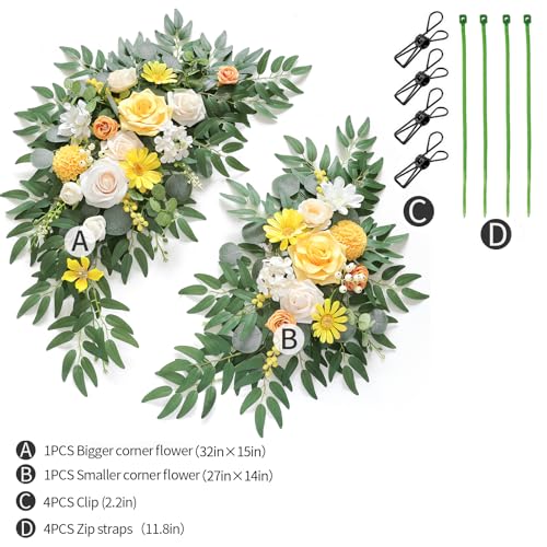 Artificial Wedding Arch Flowers Kit(Pack of 2) for Wedding Arch, Bridal Shower, Ceremony and Reception Backdrop Decoration (Gentle Creamy Yellow) - color: Gentle Creamy Yellow