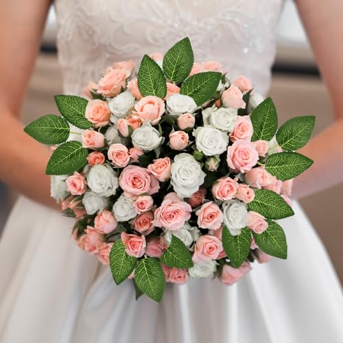 JJUNW 20Pcs Artificial Roes Leavesn, Artificial Green Leaves, Greenery for Centerpieces, Fake Rose Flower Leaves for DIY Bouquets, Wedding Party Birthday Proposal Decorations