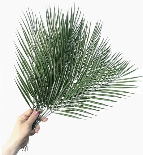 Artificial Palm Leaves Stem Fake Plants Tropical Leaves Stems 12 Pcs, Greenery Jungle for Floral Arrangement Hawaiian Luau Party Decorations Beach Birthday Wedding Table DIY Decor - color: Tropical Palm Leaves Stems/ 12 Pcs