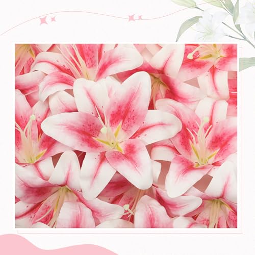Suncalla 30 Pack Large Artificial Lilies Flower Heads with Realistic Stamens 5.9" Faux Fake Lily Flower Heads Bulk for DIY Crafts Cake Wedding Bridal Wreaths Table Home Party Decor(Light Pink) - color: Light Pink