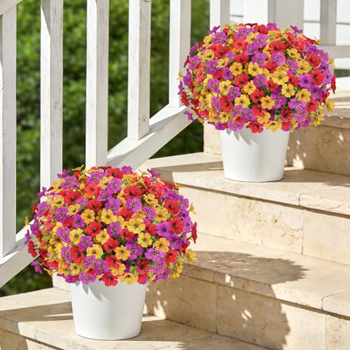 Artificial Flowers Faux Plants for Outdoor, 12 Bundles Realistic Silk Artificial Daisy with Eucalyptus, UV Resistant Fake Flower Plants for Outside Front Porch Garden Patio Decor (Mix-3 Colors) - color: Mix-3 Colors