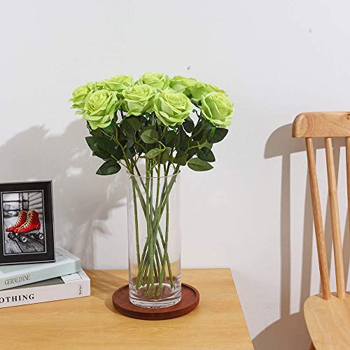 Laelfe 12 PCS Artificial Flowers Roses Silk Flowers Fake Long Stem Artificial Roses for Home Wendding Kitchen Decorations(Green) - color: Green