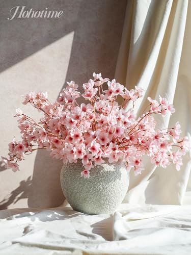 HOHOTIME 8Pcs Artificial Cherry Blossom Branches, Pink 16" Silk Faux Peach Sakura Flowers, Fake Bouquet for Spring Home Wedding Party Decor, Japanese Garden Bedroom Table Centerpiece - color: Pink
