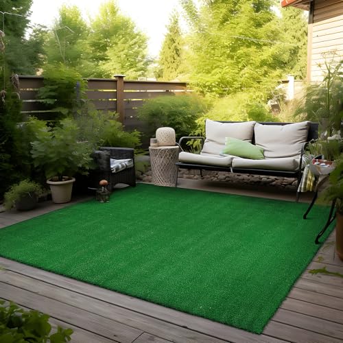 Rugshop Artificial Turf Solid Grass for Backyard, Garden, Patio, Balcony, Garage, Deck Indoor Outdoor Area Rug 5' x 7' Green - size: 5' x 7' (Rectangular)