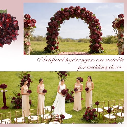 6PCS 21 Inch Lifelike Artificial Silk Hydrangea Flowers, Large Fake Hydrangea Flowers Bouquet with Stems, Full Faux Hydrangea for Home Decor Wedding Table Party Office Decor(Burgundy) - color: Burgundy
