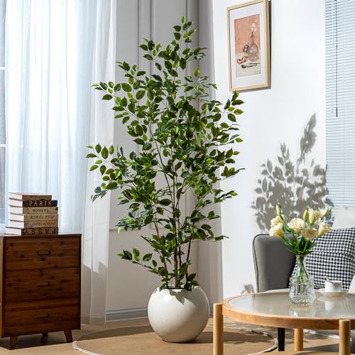 Bailikang Artificial Ficus Tree Indoor 6ft, Large Potted Faux Tree with Realistic Silk Leaves & Trunk for Home Office, Living Room Corner Decor - color: Green, size: 6ft