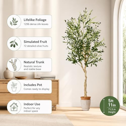 6FT Artificial Olive Tree with Lifelike Fruits for Indoor Outdoor Décor - size: 6ft