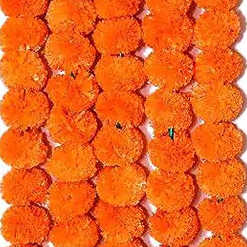 Artificial Marigold Garland for Decoration 5 Pcs of 5 feet Long Strands Artificial Marigold Flowers, Indian Decor for Pooja, Wedding Christmas, Events Decorations (Orange) - color: Orange