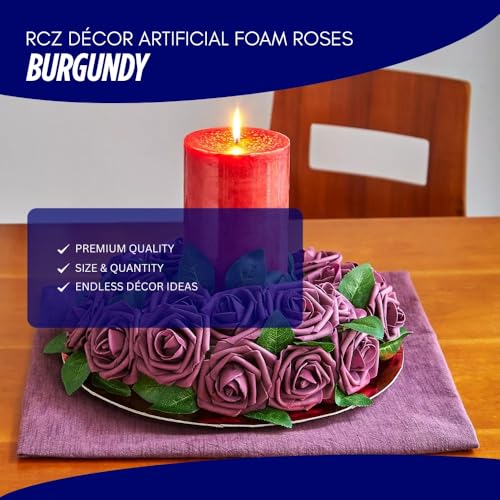 Artificial Purple Foam Roses with Stems & Leaves - Pack of 50, Perfect for Wedding Centerpieces, Event Decor, DIY Bouquets, and More - color: Purple