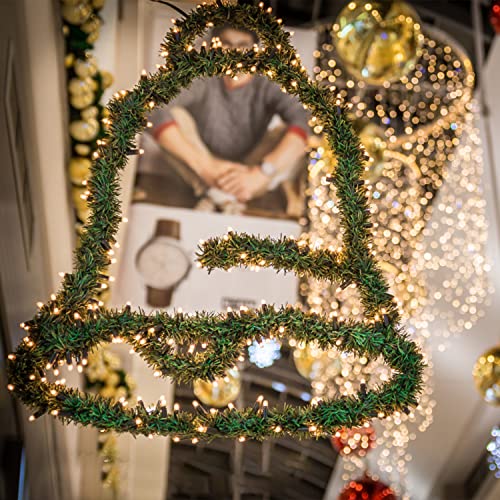 Christmas Green Garland Christmas Decorations Artificial Greenery 50 FT Non-Lit Soft Faux Pine Garland Indoor Outdoor Holiday Decor for Tree Stair Railing Front Door Window Mantle Fireplace Home Party