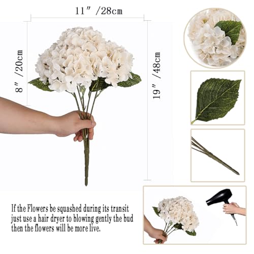 2Bouquets Artificial Fake Flowers Plants Silk Hydrangea Arrangements Wedding Bouquets Decorations Plastic Floral Home Kitchen Garden Party Festival Bar DIY (Ivory White, 5 Flower Heads) - color: Ivory White, 5 Flower Heads