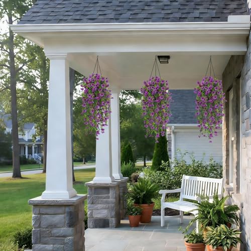Zythrem 10PCS Purple Artificial Hanging Flowers for Outdoors Summer Faux Silk Daisy UV Resistant Floral Trailing Vine for Outside Planter Front Door Balcony Patio Yard Decor - color: Purple