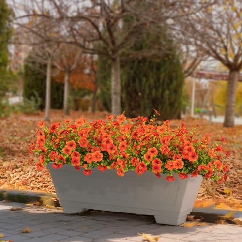 LikSoor 16 Bundles Artificial Flowers Outdoor Spring Summer Decoration Fake Silk Colorful Daisy Eucalyptus Realistic UV Resistant Outside Faux Plants for Garden Porch Window Box Home Decor (Orange) - color: Orange
