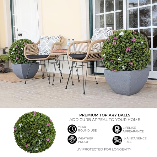 365 Curb Appeal 23" XL Bougainvillea Topiary Balls + White & Pink Flower Pack (2 Artificial Topiary Balls (4 Halves)) - color: Bougainvillea + Multi Flowers, size: 2 topiary balls (4 halves)
