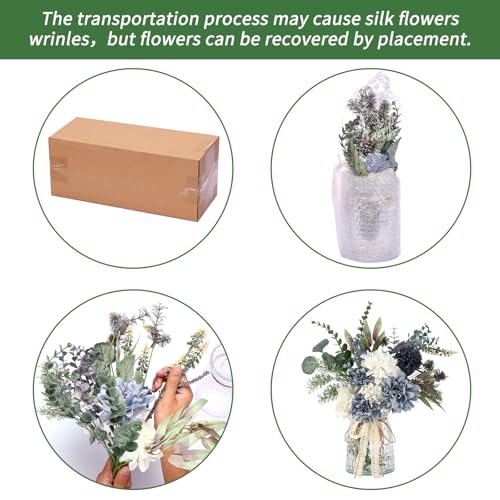 CEWOR Fake Flowers in Vase, Artificial Flowers Arrangement in Vase, Fake Floral Table Centerpieces Decor for Kitchen Farmhouse Coffee Table Living Room Bathroom Plant Decor - color: Blue White