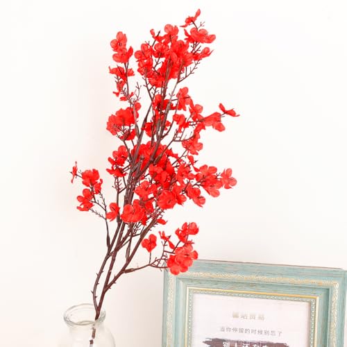 1PCS Artificial Long Gypsophila Colorful Plum Blossom Home Bouquet Faux Flowers Autumn Garden Party Decoration (Red-1PCS) - color: Red-2pcs