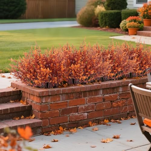 RECUTMS Artificial Fall Outdoor Plants Faux Lavender Flowers Fake Greenery 12 Bundles UV Artificial Flowers for Outside Fake Lavender Plants Faux Greenery for Garden Patios Fall Wedding (Brown) - color: Brown, size: 12 Bundles