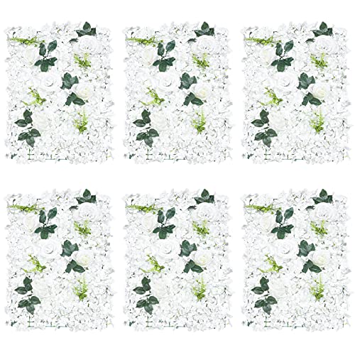 15.74"x 23.62" Artificial Flower Wall Panels,Flower Wall Mat Silk Flower Panels for Outdoor Garden Backyard Fence Fence Privacy Screen and Indoor Wall Decor (6Pcs White) - color: 6Pcs White