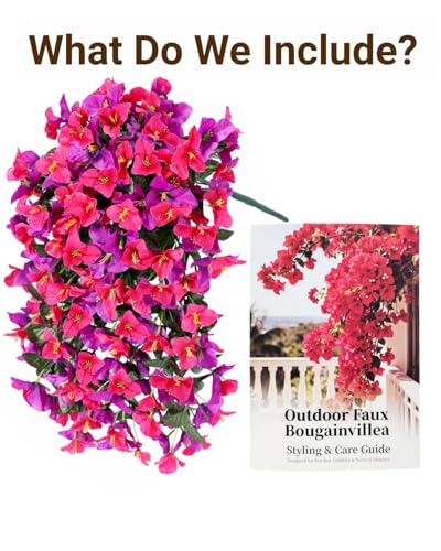 Artificial Flowers for Outdoors – 2 Bundles of UV-Resistant Artificial Bougainvillea, Realistic Silk Flowers for Front Porch, Patio, Garden, Window Boxes & Hanging Baskets (Purple& Hot Pink, 2) - color: Purple& Hot Pink, size: 2 Bundles