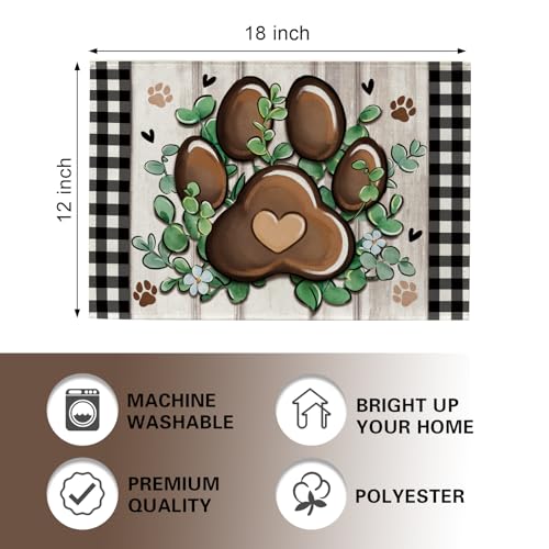 Cat Dog Paw Prints Placemats Set of 4, Eucalyptus Leaves Buffalo Plaid Dining Place Mats Table Decor, Farmhouse Flower Home Kitchen Decoration Pet Owner Lover Gifts 12''x18'' - color: Paw, size: Placemats 12''X18''