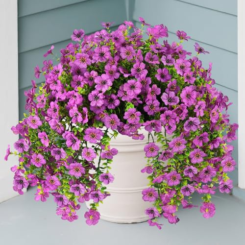 INQCMY 2Pcs Artificial Fake Hanging Flowers for Outdoors UV Resistant Artificial Plants for Spring Summer Decor Look Real Faux Flowers for Outside Home Planter Porch Patio Decor - color: Purple2
