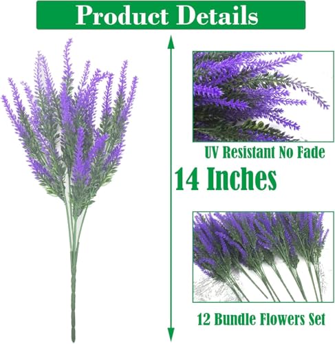 Lavender Flowers Artificial 6 pcs Faux Fake Plants Artificial Lavender Stems Bouquet Plastic Plant Decor for Indoor Outdoor Home Table Wedding Party (Purple) - color: 6bundles--lavender Purple