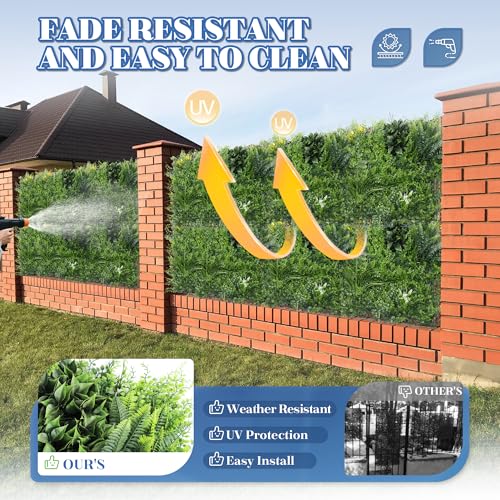 ECOOPTS 20"x20" Faux Ivy Privacy Fence Screen Artificial Boxwood Panels Topiary Hedge Plants for Indoor Outdoor Decoration, #4 Mixed Leaves, 6 Packs - color: #4 Mixed Leaves, size: 20"x20"