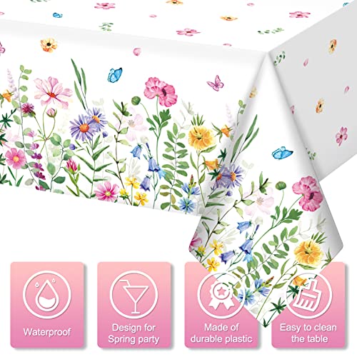 3Pcs Spring Floral Plastic Tablecloth,Pink Purple Blue Flower Butterfly Disposable Table Cover for Home Decor Summer Spring Picnic Dining Holiday Weeding Birthday Tea Party Decorations,54x108 Inch - size: 108" X 54" (Rectangular) - 3 Pack