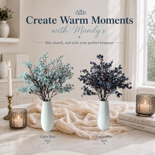 Mandy's 6 Bundles Artificial Dusty Blue Baby’s Breath Flowers | 18.5 Inch Silk Gypsophila European Style Modern Home Decor Centerpiece Neutral Wedding Flower Arrangements - color: Dusty Blue