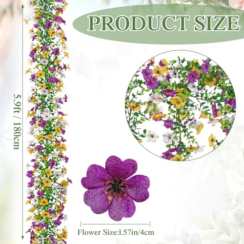 2 Pack Artificial Daisy Flower Garland,5.9FT UV Resistant Fake Floral Vine Silk Hanging Spring Wild Flower Garland for Home Mantle Garden Wedding Booth Backdrop Decor (White Yellow Purple) - color: White Yellow Purple, size: 2PCS