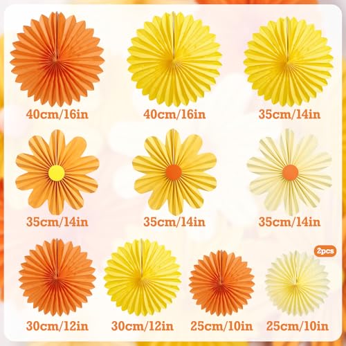 11PCS Paper Flowers Decorations for Wall Daisy Paper Fans Classroom Decoration Paper Orange Backdrop Decor Hanging Paper Fans for Birthday Baby Shower Indoor Spring Deco - color: Flower-daisy
