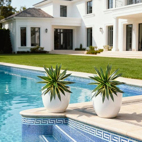 Artificial Agave Plant Fake Agave Planters for Indoor Outdoor Faux Agave Plants Real Touch Realistic Greenery for Home Living Room Office Bathroom Garden Front Porch Patio Decor (17inch-2 Pcs Yellow) - size: 17inch-2 Pcs Yellow