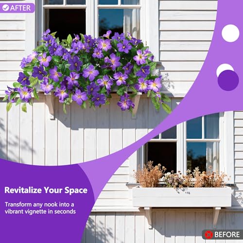 Homsunny Artificial Fake Flowers Plants Outdoor, 2PCS Realistic Faux Silk Flowers UV Resistant Fake Outdoor Flowers for Spring Outside Porch Garden and Home Patio Yard Decor (Double Purple) - color: B01 Deep Purple+ Light Purple