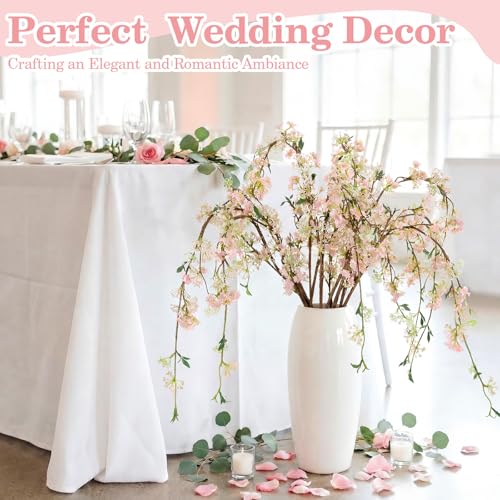 Zeyune 6 Pcs Artificial Cherry Blossom Branches with Green Leaves 40" Summer Evergreen Faux Stem Plastic Plant Stem Picks Sprigs for Tall Vase DIY, Modern Home Table Wedding Indoor Outdoor Decor - color: Pink, size: Blossom Style