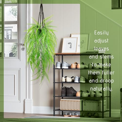 Small Artificial Hanging Plant for Shelf Fake Plant Potted Boston Ferns Faux Trailing Leaves Plant for Indoor Outdoor Aesthetic Office Living Room Shelf Decor (Black Pot) - color: Ferns