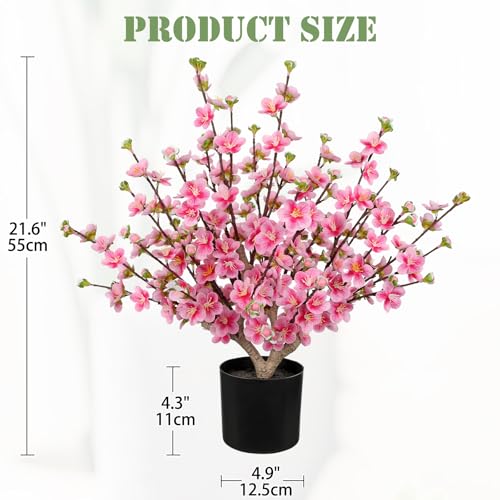 GnFlus 21.6" Artificial Cherry Blossom Tree, Pink Fake Cherry Blossoms Flowers Arrangement Realistic Faux Flowers in Pot for Home Office Desk Table Centerpiece Wedding Decor - color: Pink, size: 21.6 inch