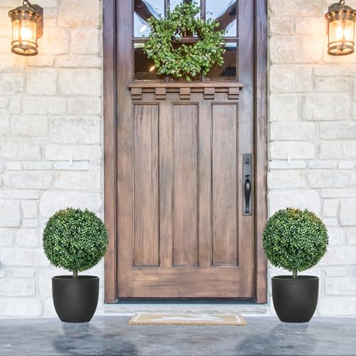 HOMCOM Set of 2 1.3ft (15.7") Artificial Boxwood Topiary Ball Bush with Integrated Ground Stake, Indoor Outdoor UV Resistant Faux Greenery, Faux Plants for Garden, Porch, Balcony