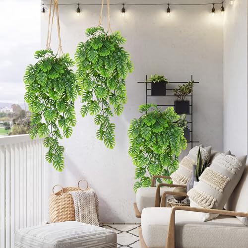Daifunli 8 Pcs Artificial Hanging Plants Fake Hanging Ferns Plastic Fake Plant for Wall Room Garden Garland Indoor Outdoor Decor No Basket (Monstera Vines) - style: Monstera Vines