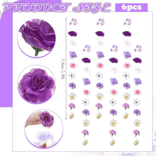 6 Pcs 35.4 Inch Artificial Purple Flower Garlands with 3 Pcs 10 Ft Wedding Tulle Table Runner Wildflower Vines Floral Table Runner Garlands for Wedding Bridal Shower Spring Tea Party - style: Purple Wildflower